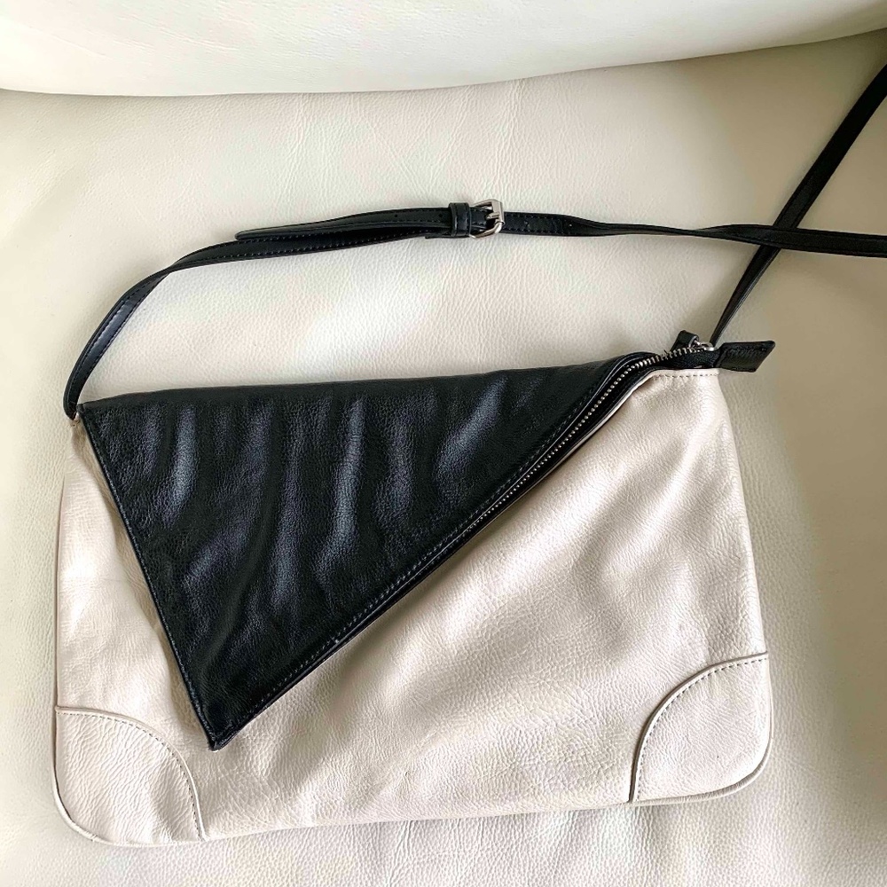 ZARA - black/white shoulder clutch bag